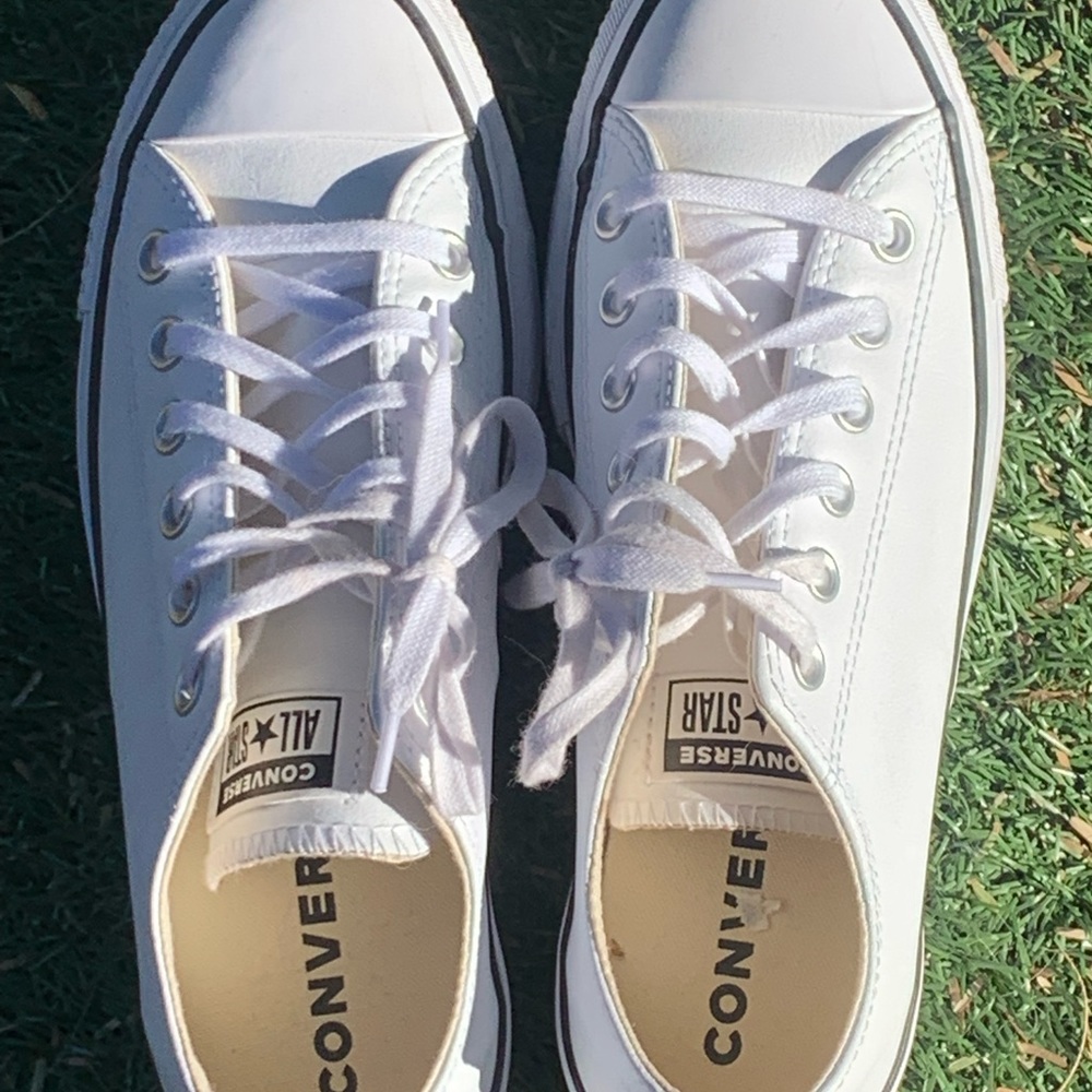 Converse white leather platform sneakers